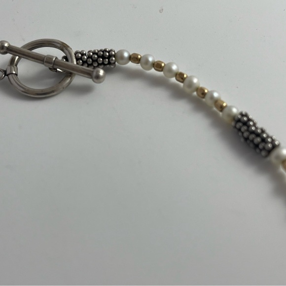 Silver, Gold Tone beads, pearls necklace 16” - Picture 6 of 11